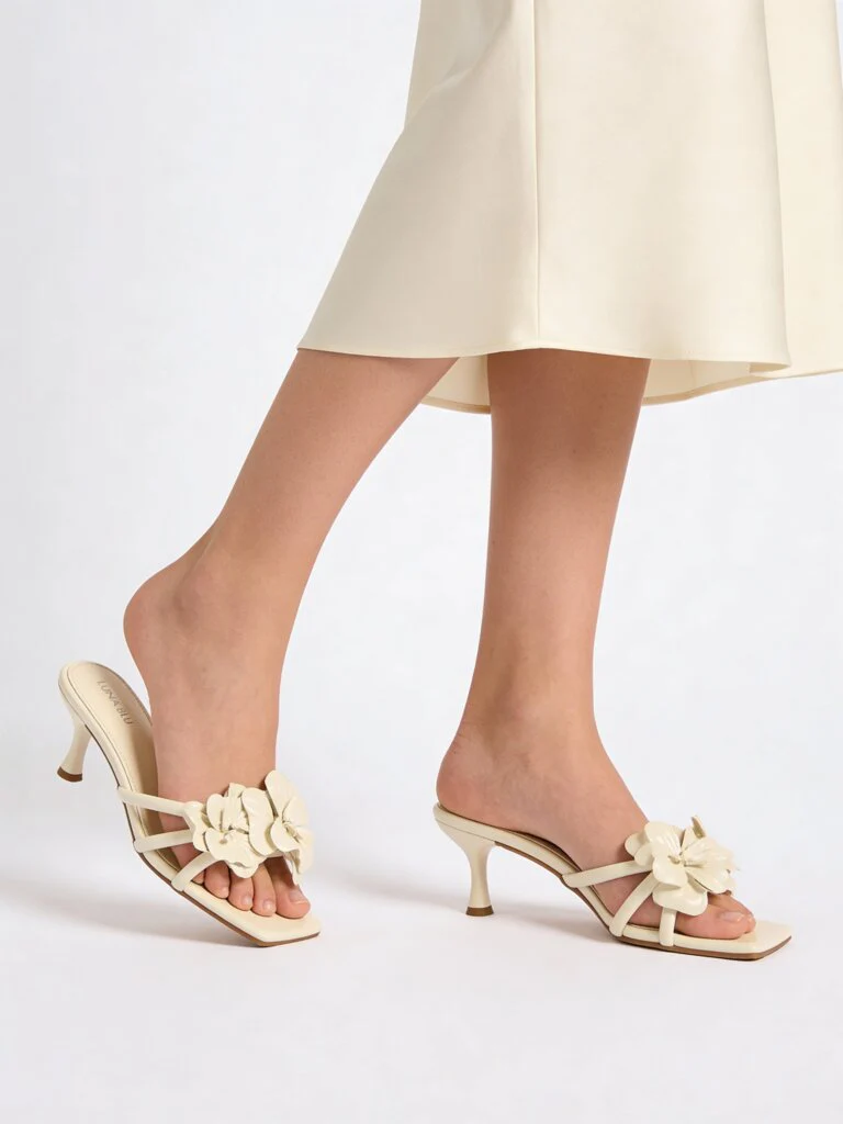 LUNA BLU Ivory Floral Design Heel Sandals