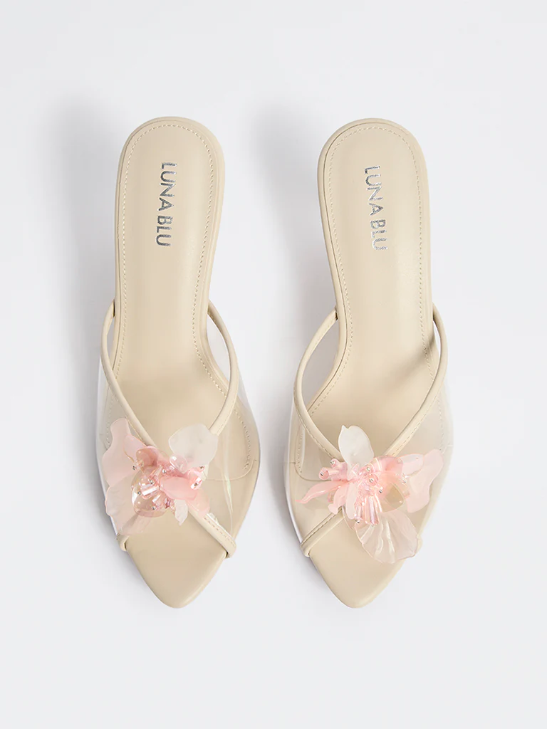 LUNA BLU Ivory Floral-Detailed Heel Sandals - Image 3