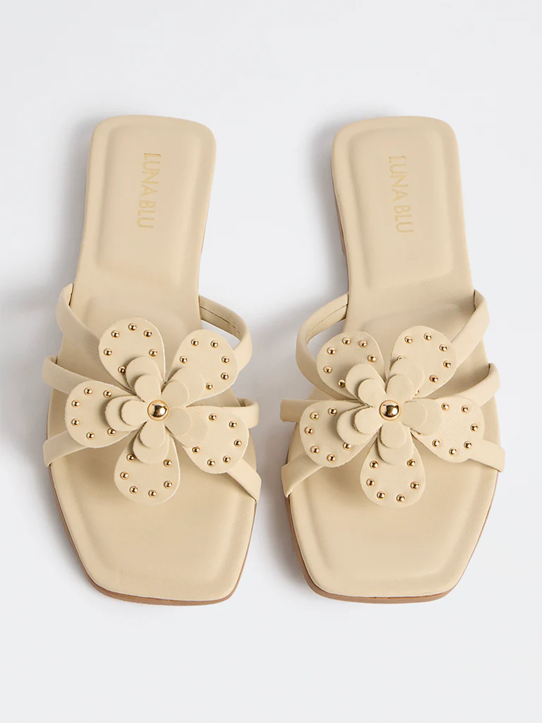 LUNA BLU Ivory Floral-Detailed Slides - Image 3