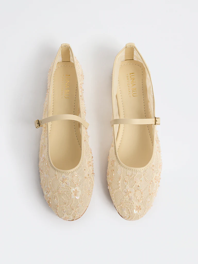 LUNA BLU Ivory Floral Embellished Mary Jane Shoes - Image 2
