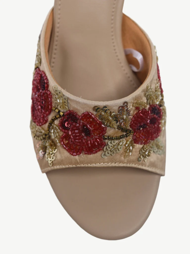 LUNA BLU Ivory Floral Embroidered Heel Sandals - Image 3