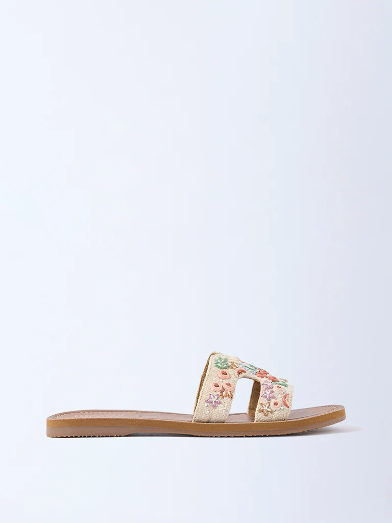 LUNA BLU Ivory Floral Embroidered Slides - Exclusive - Image 2
