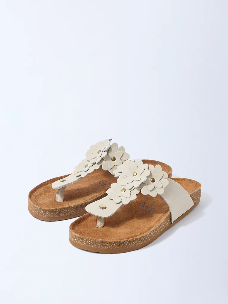 LUNA BLU Ivory Floral Thong-Strap Leather Sandals - Image 2