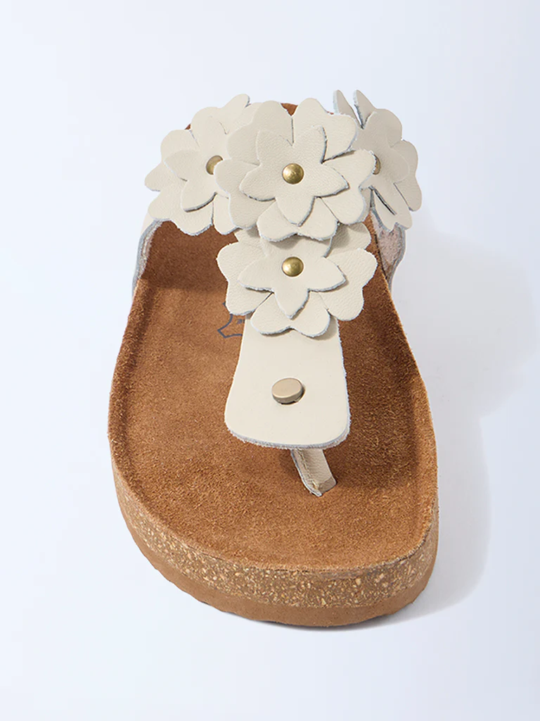 LUNA BLU Ivory Floral Thong-Strap Leather Sandals - Image 3
