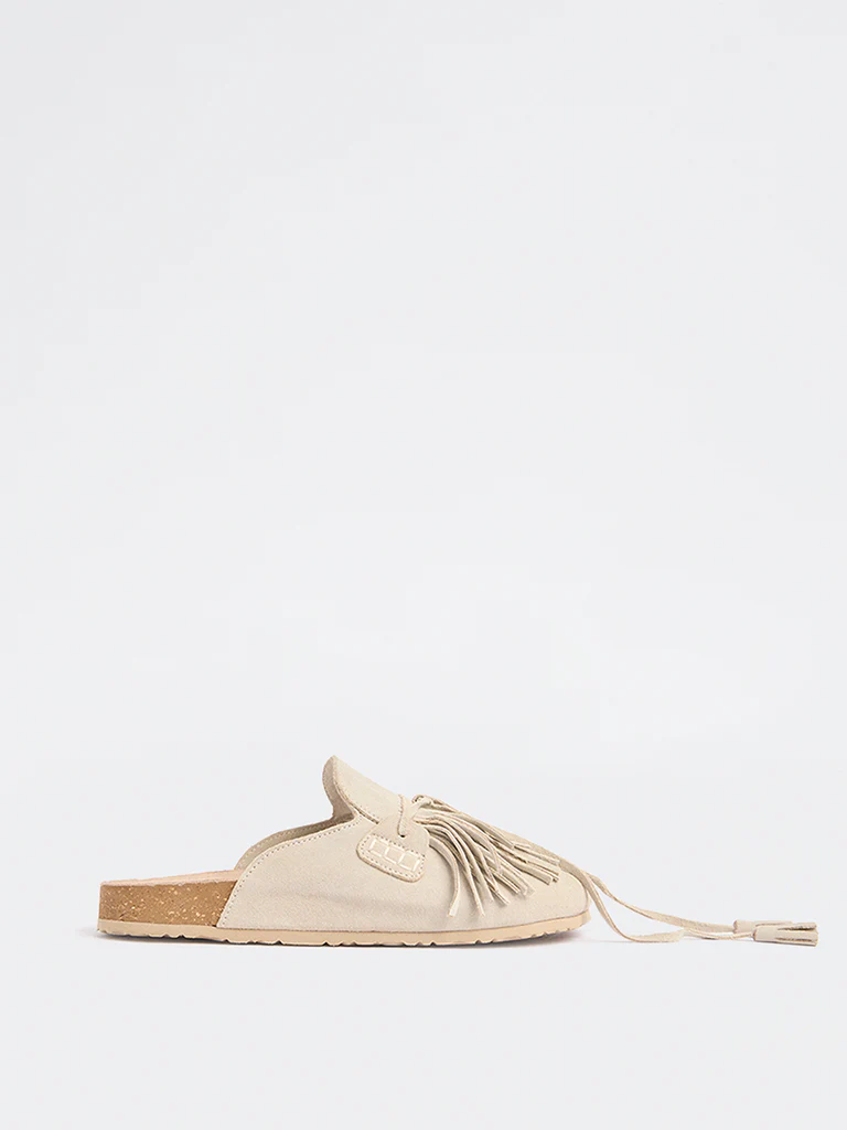 LUNA BLU Ivory Fringe-Detailed Mules