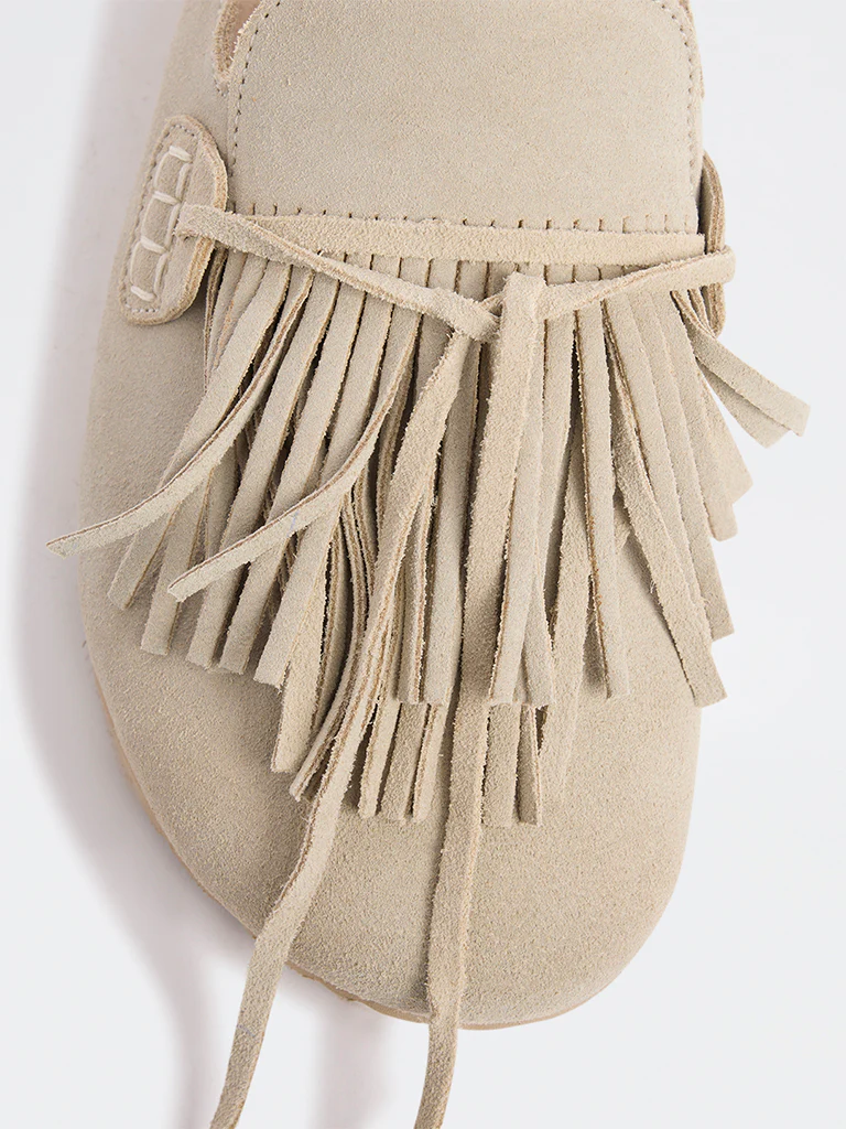 LUNA BLU Ivory Fringe-Detailed Mules - Image 3