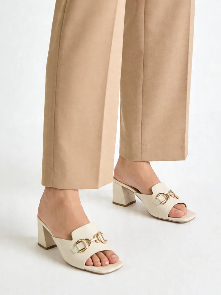 LUNA BLU Ivory Hardware-Detail Block-Heel Sandals