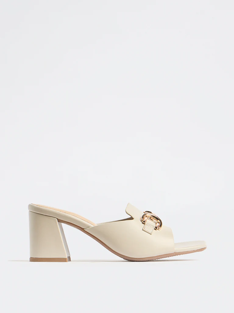 LUNA BLU Ivory Hardware-Detail Block-Heel Sandals - Image 2