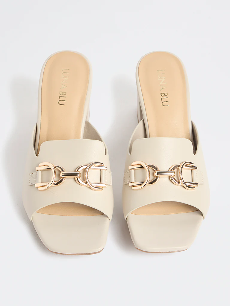LUNA BLU Ivory Hardware-Detail Block-Heel Sandals - Image 3