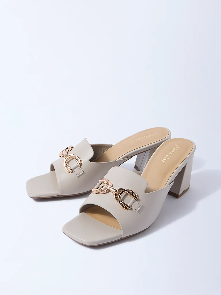 LUNA BLU Ivory Hardware-Detailed Heel Sandals - Image 2
