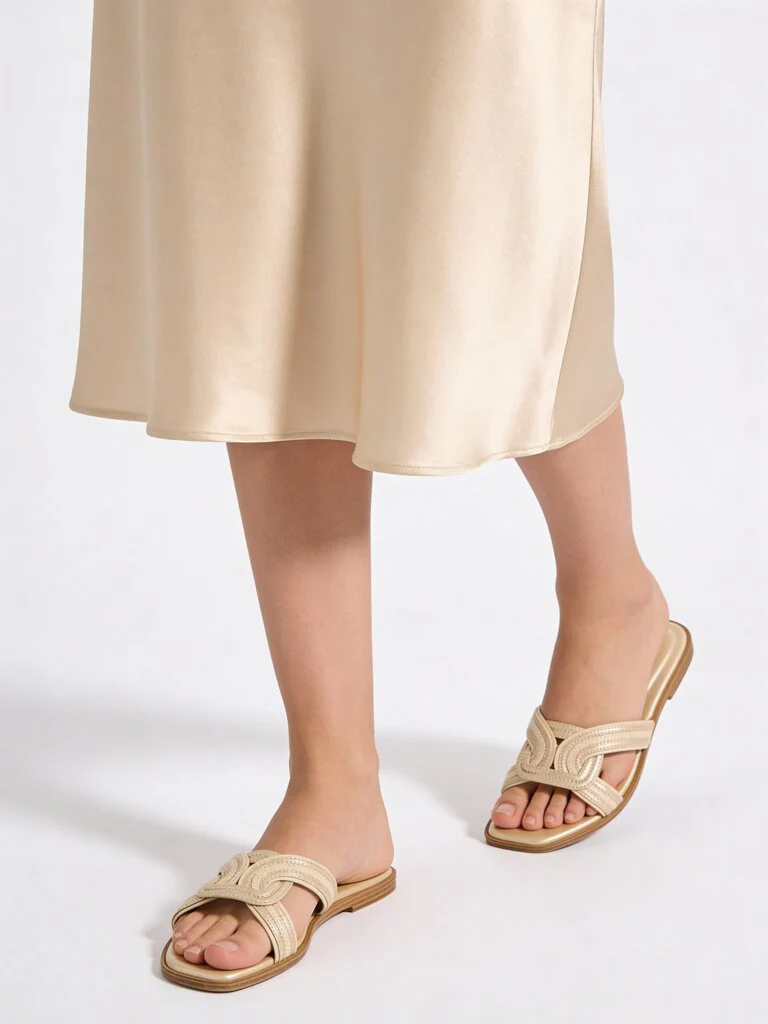 LUNA BLU Ivory Interwoven Slides
