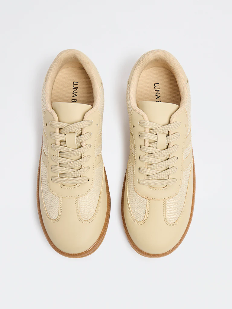 LUNA BLU Ivory Lace-Up Textured Sneakers - Image 3