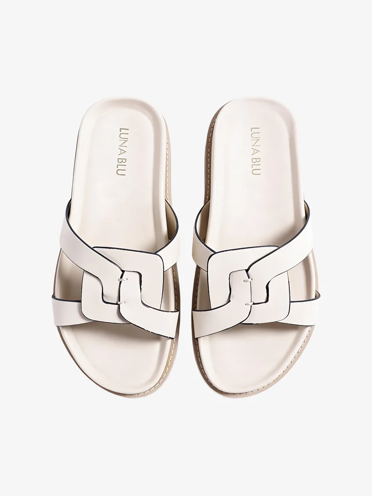 LUNA BLU Ivory Lock Pattern Flat Sandals