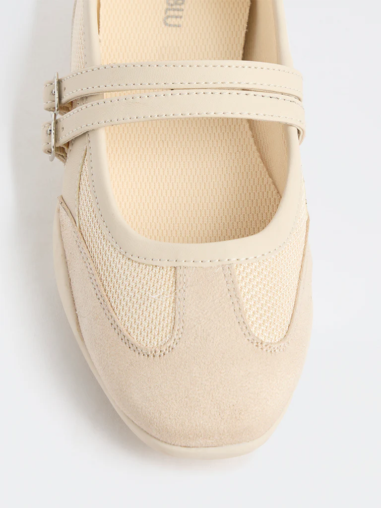 LUNA BLU Ivory Mesh-Textured Mary Jane Shoes - Image 3