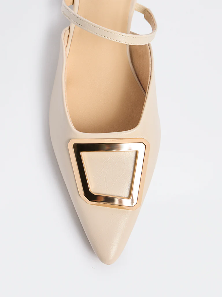 LUNA BLU Ivory Metallic Detailed Slingback Shoes - Image 4