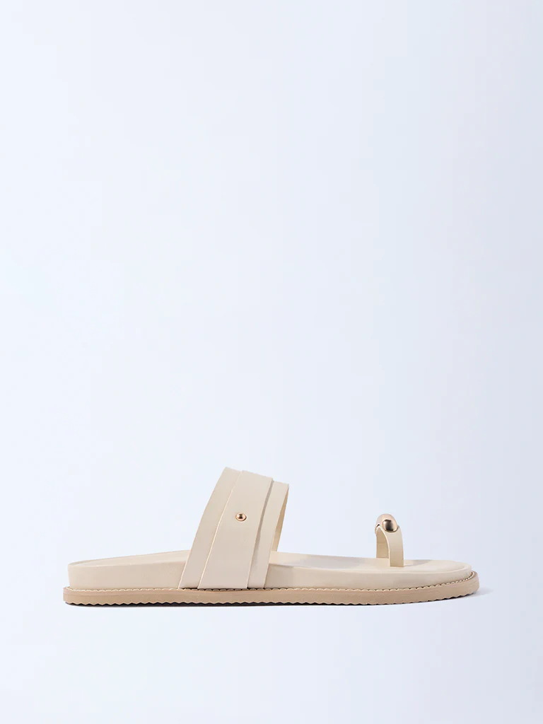 LUNA BLU Ivory Metallic Toe-Ring Comfort Sandals - Image 2