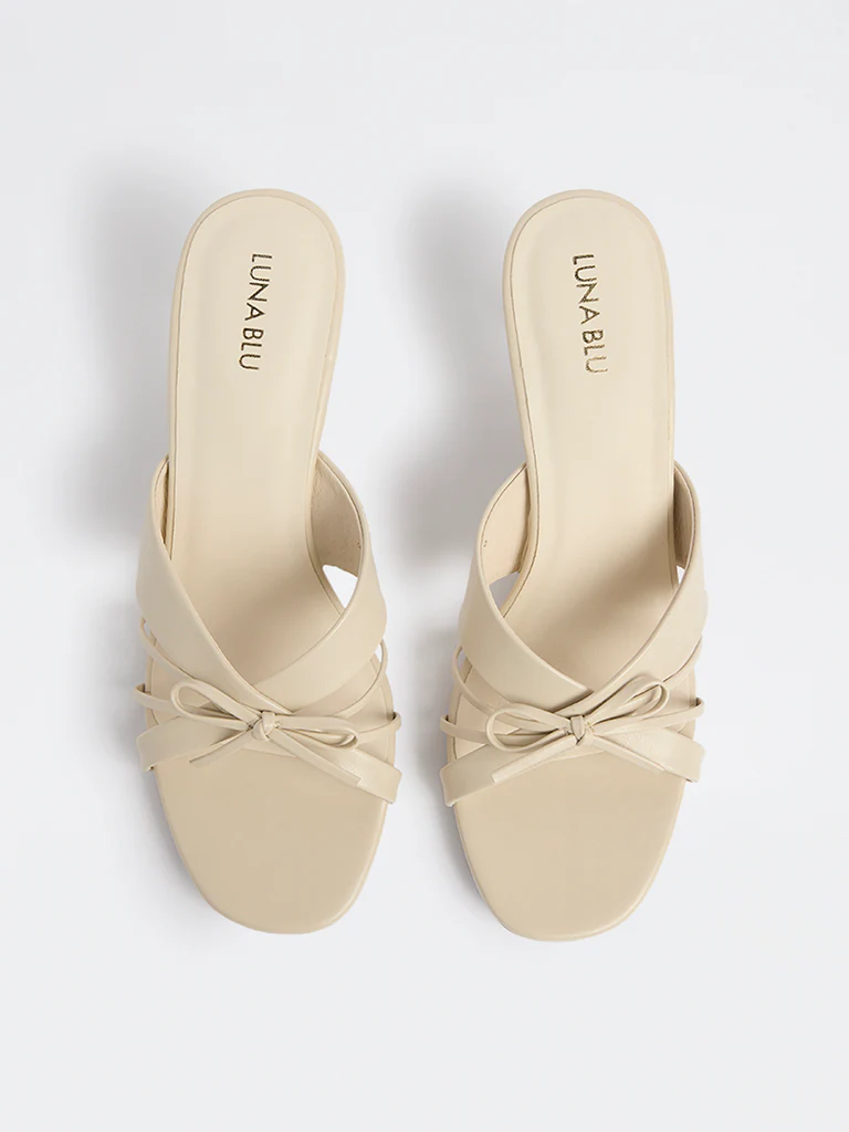 LUNA BLU Ivory Multi-Strap Bow-Detail Heel-Sandals - Image 3