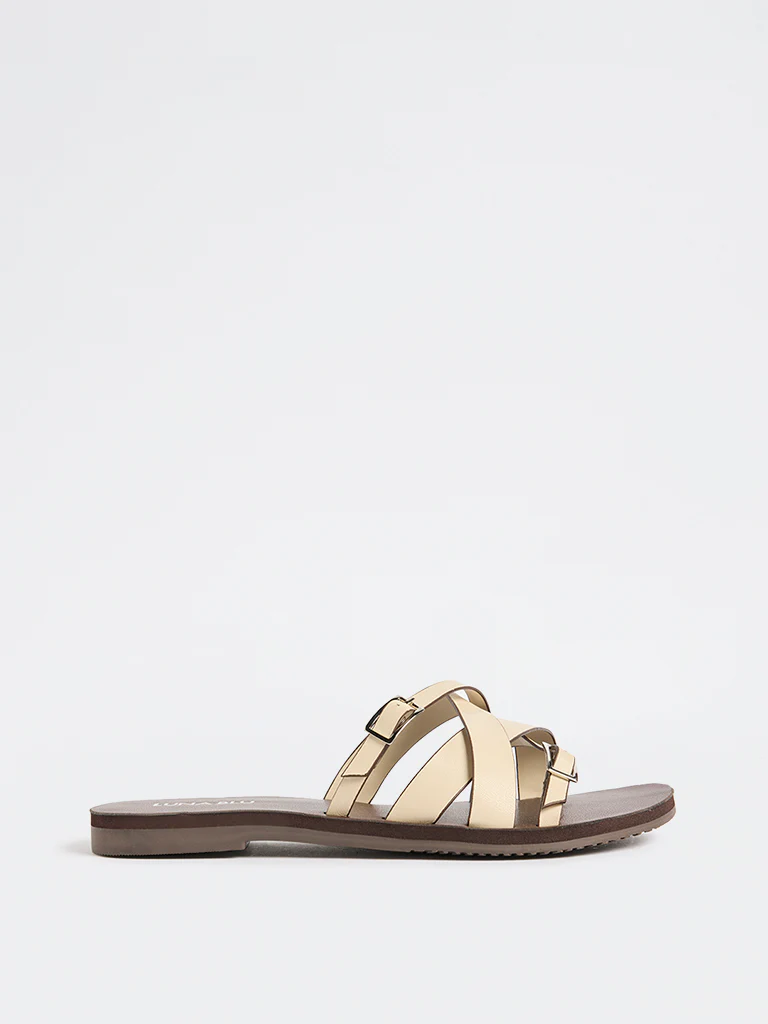 LUNA BLU Ivory Multi-Strap Buckle-Detailed Sandals - Image 2