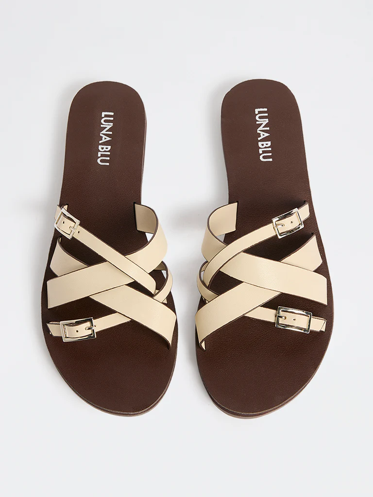 LUNA BLU Ivory Multi-Strap Buckle-Detailed Sandals - Image 3