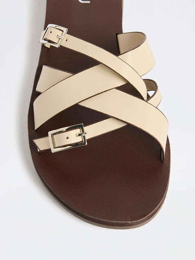 LUNA BLU Ivory Multi-Strap Buckle-Detailed Sandals - Image 4