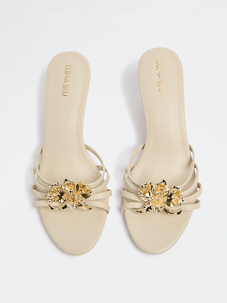 LUNA BLU Ivory Multi-Strap Floral Heel Sandals - Image 3