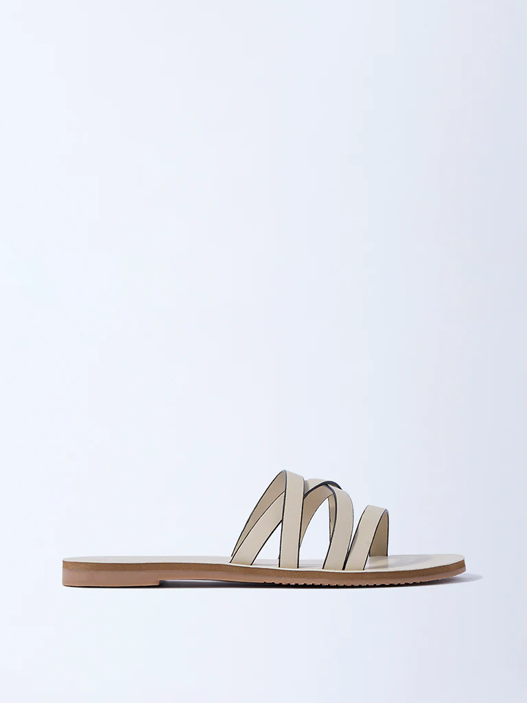 LUNA BLU Ivory Multi-Strap Slides