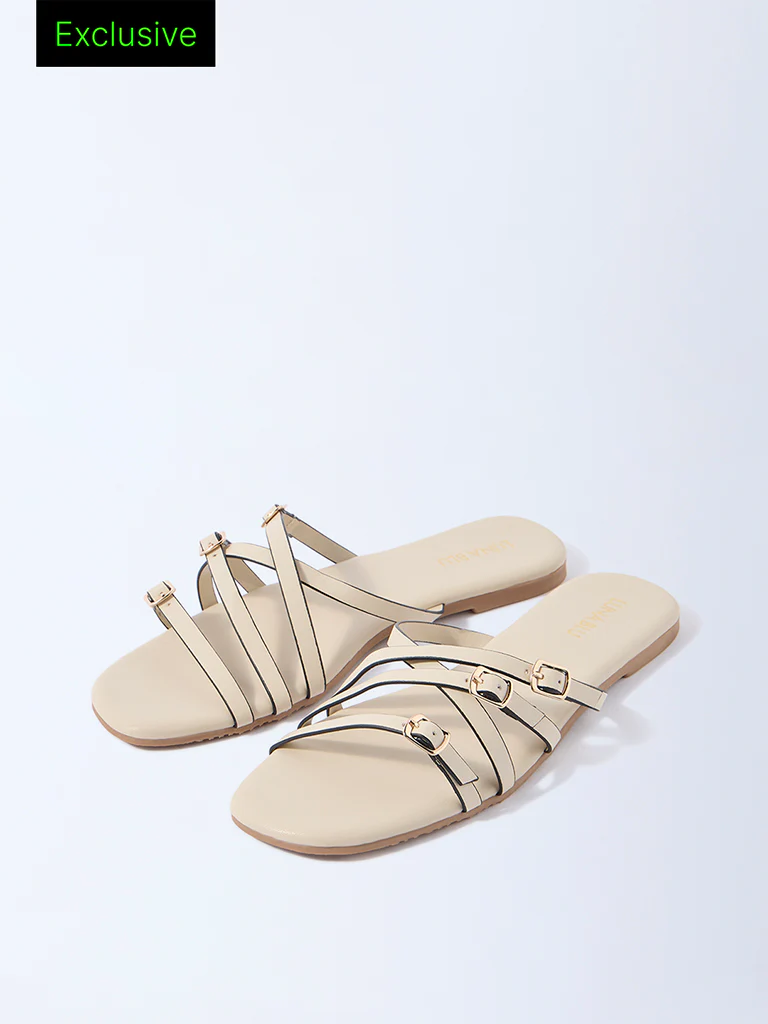 LUNA BLU Ivory Multi-Strap Slides - Exclusive