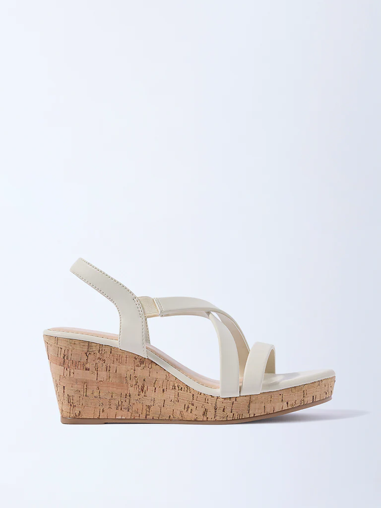 LUNA BLU Ivory Multi-Strap Wedge Sandals