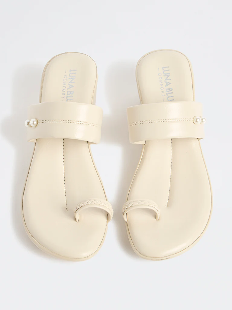 LUNA BLU Ivory Pearl-Detail Wedge-Heel Sandals - Image 3