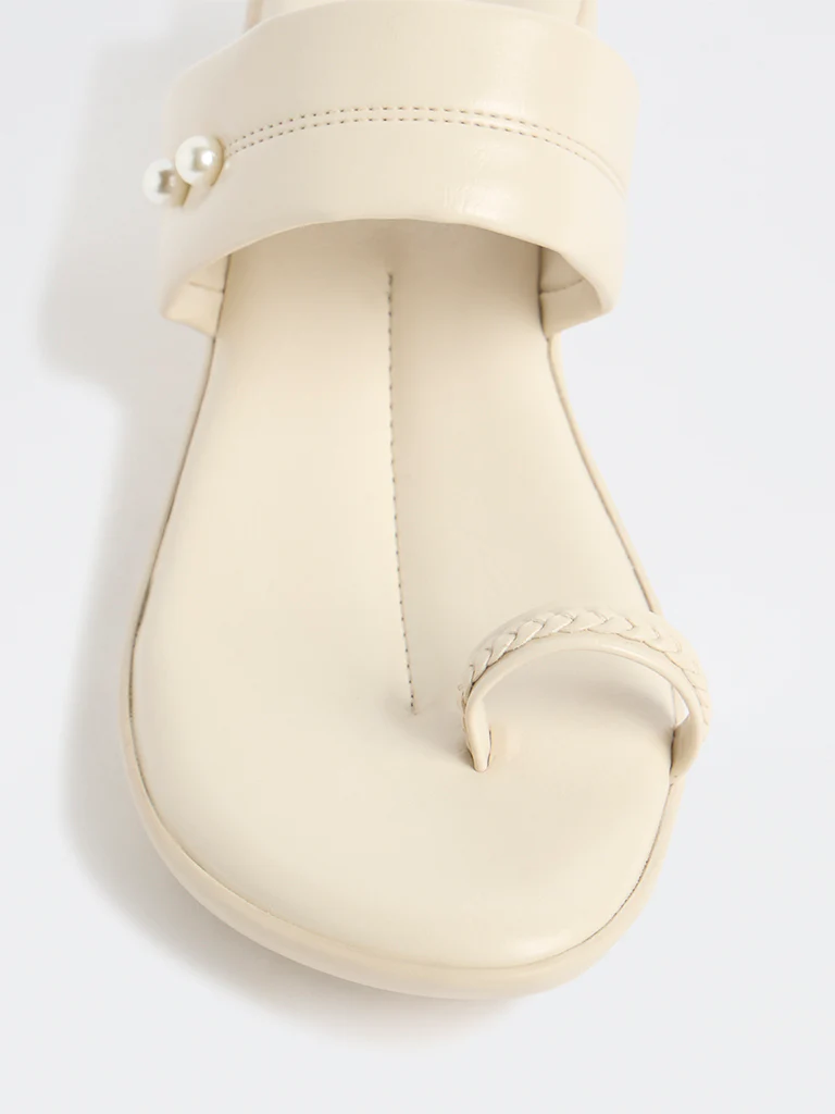 LUNA BLU Ivory Pearl-Detail Wedge-Heel Sandals - Image 4