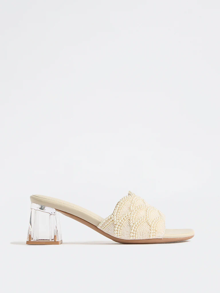 LUNA BLU Ivory Pearl-Detailed Block-Heel Sandals - Image 3