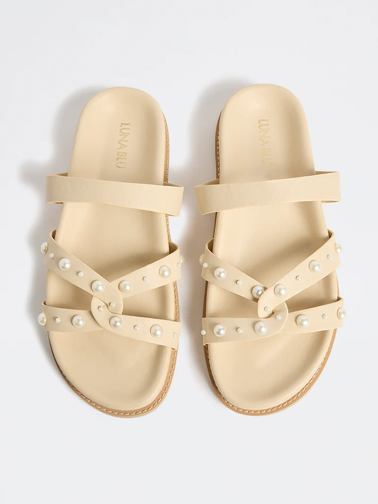 LUNA BLU Ivory Pearl-Detailed Comfort Sandals - Image 2