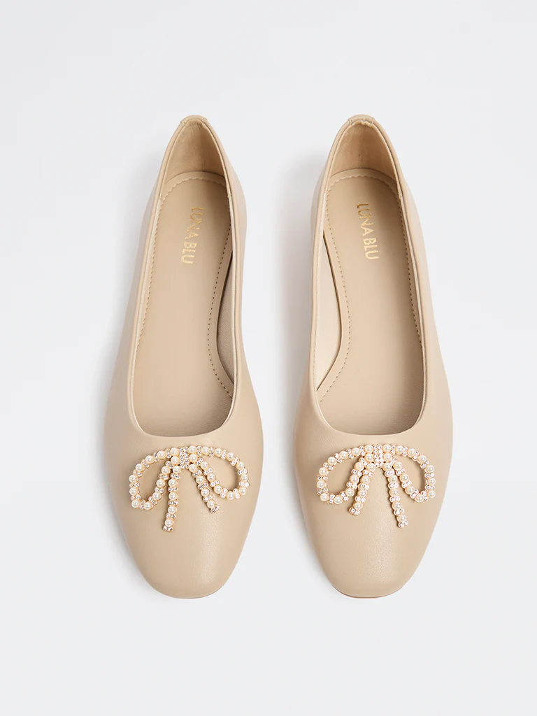 LUNA BLU Ivory Pearl Embellished Ballerinas - Image 2