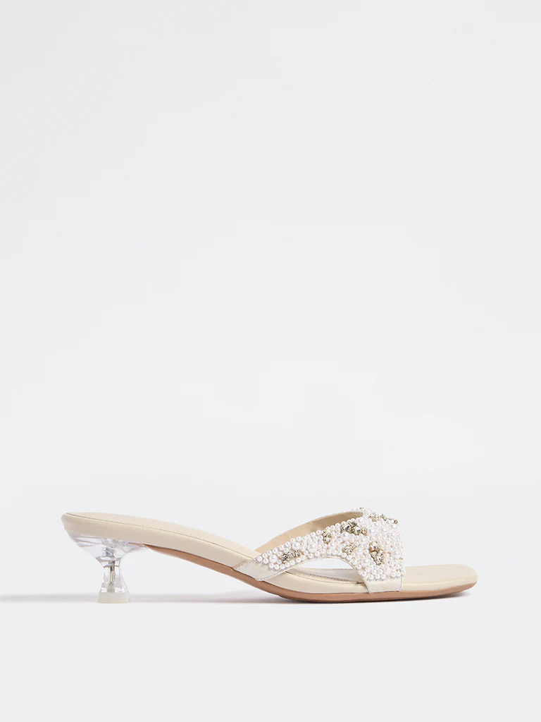 LUNA BLU Ivory Pearl Embellished Sandals - Image 2