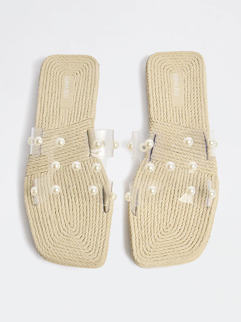 LUNA BLU Ivory Pearl Embellished Slides - Image 2