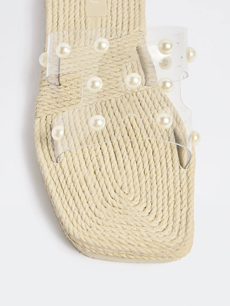 LUNA BLU Ivory Pearl Embellished Slides - Image 3