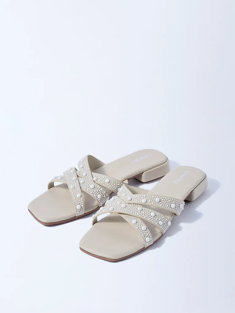 LUNA BLU Ivory Pearlescent Multi-Strap Sandals - Image 2