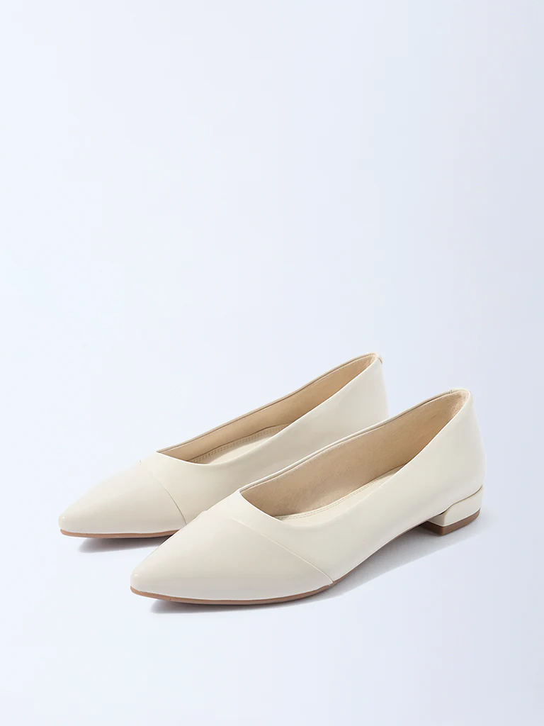 LUNA BLU Ivory Pointed Toe Ballerinas - Image 2