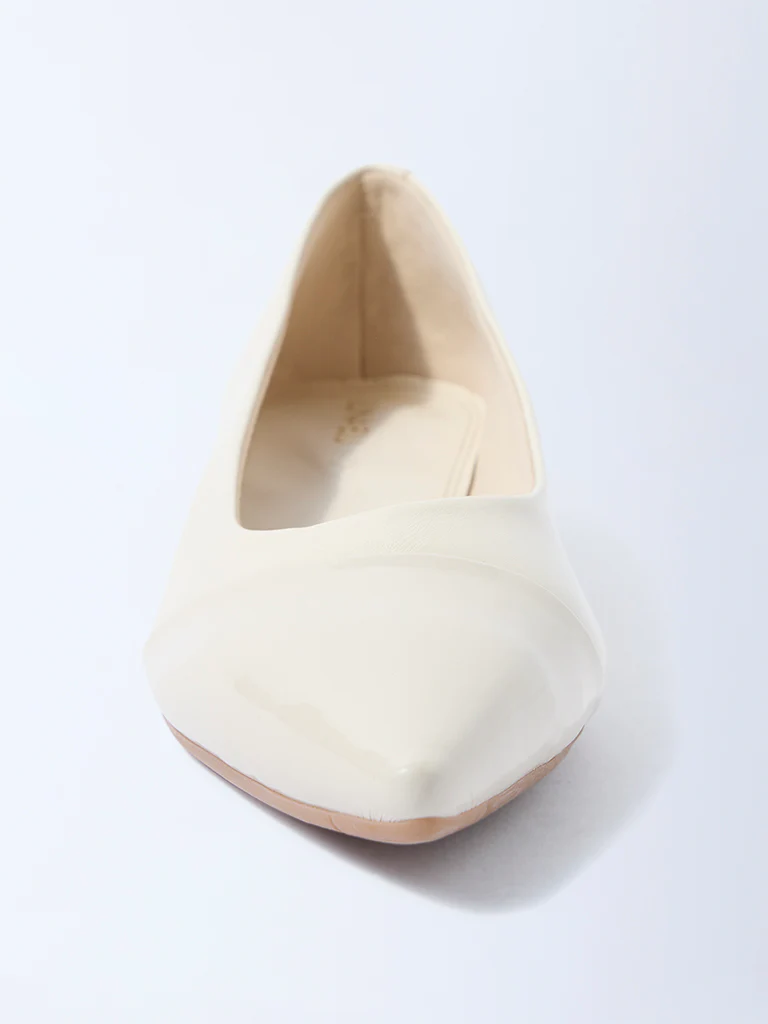 LUNA BLU Ivory Pointed Toe Ballerinas - Image 3