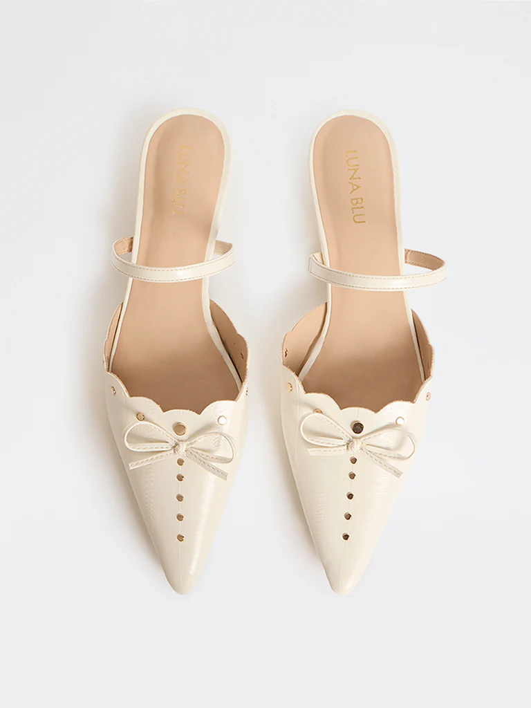 LUNA BLU Ivory Pointed Toe Mules - Image 2