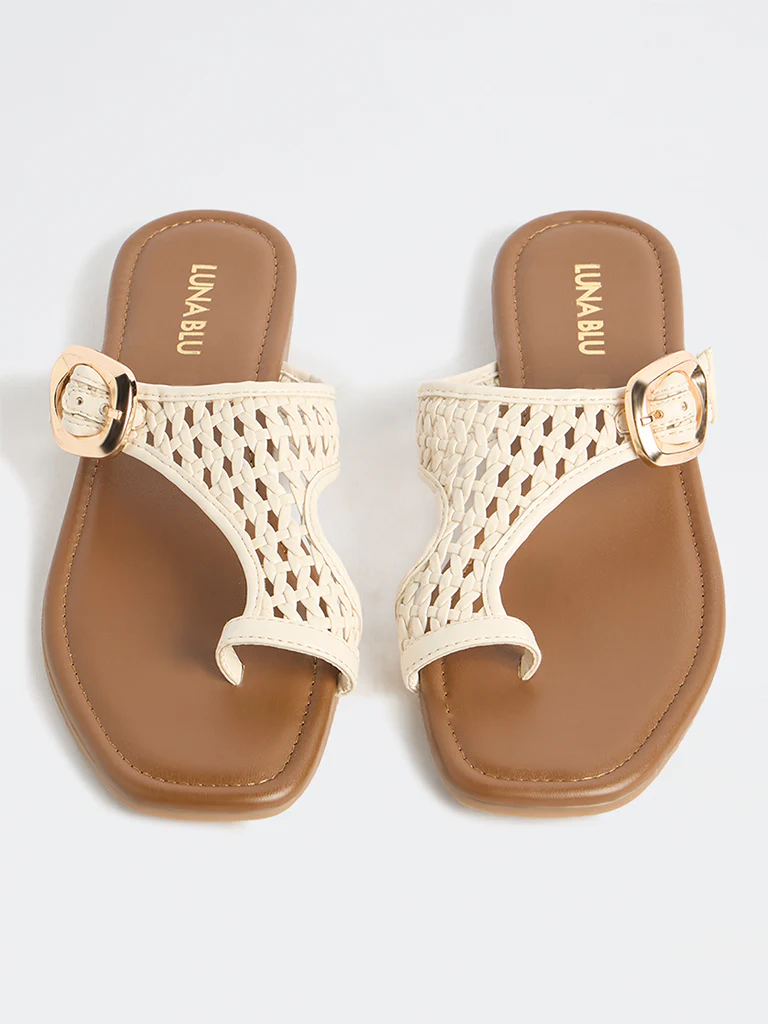 LUNA BLU Ivory Rattan Woven Sandals - Image 3