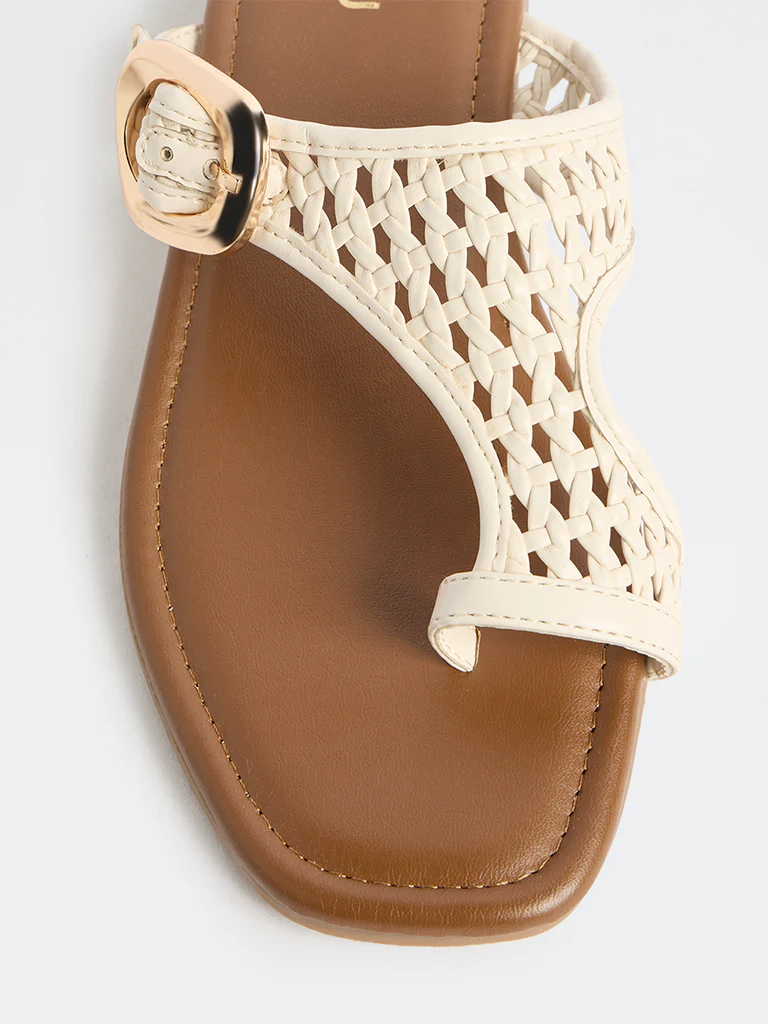 LUNA BLU Ivory Rattan Woven Sandals - Image 4