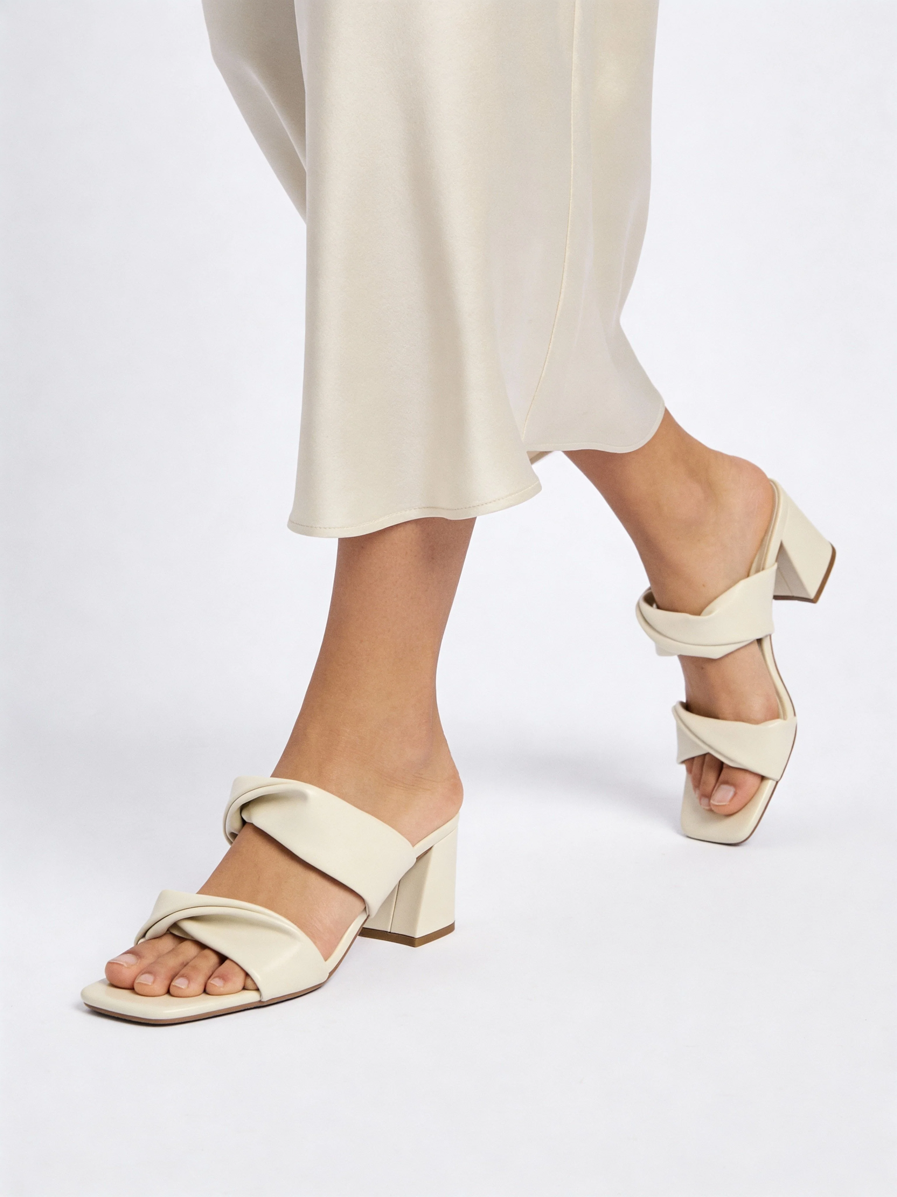 LUNA BLU Ivory Ruched Block-Heel Sandals