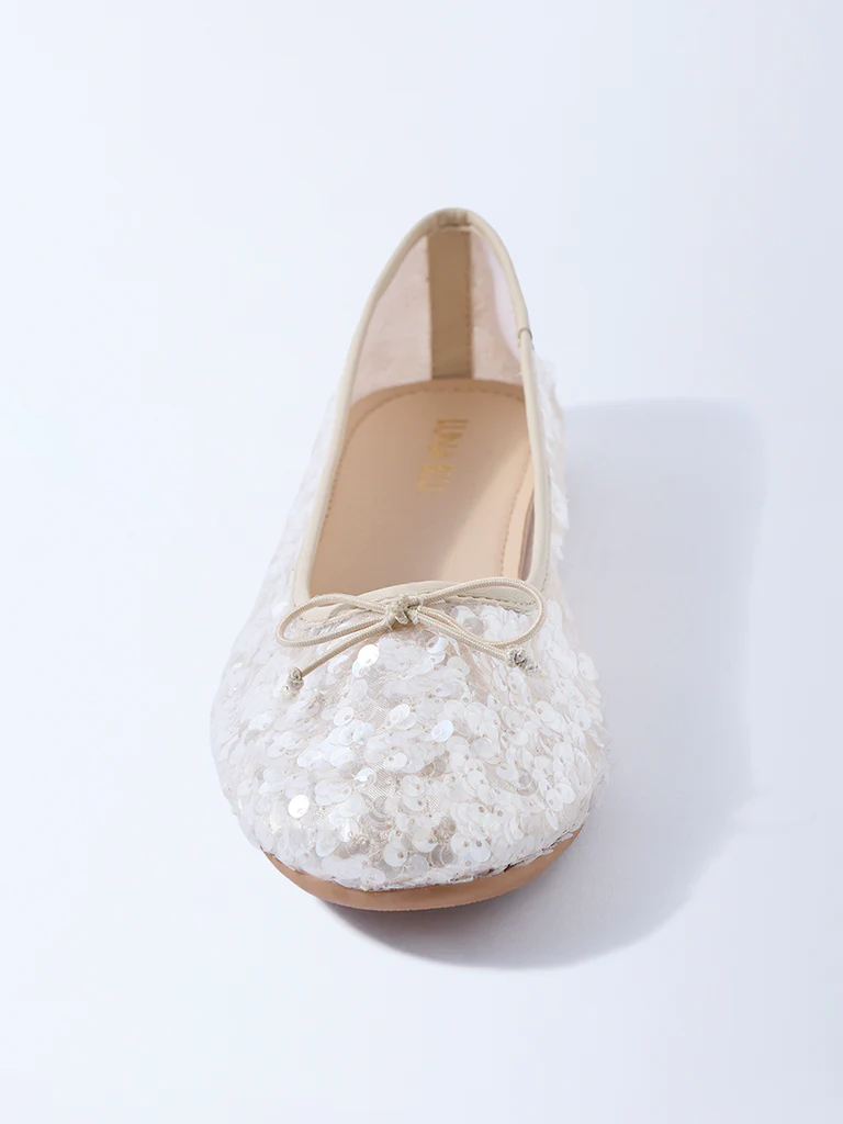LUNA BLU Ivory Sequin Detailed Ballerinas - Image 4
