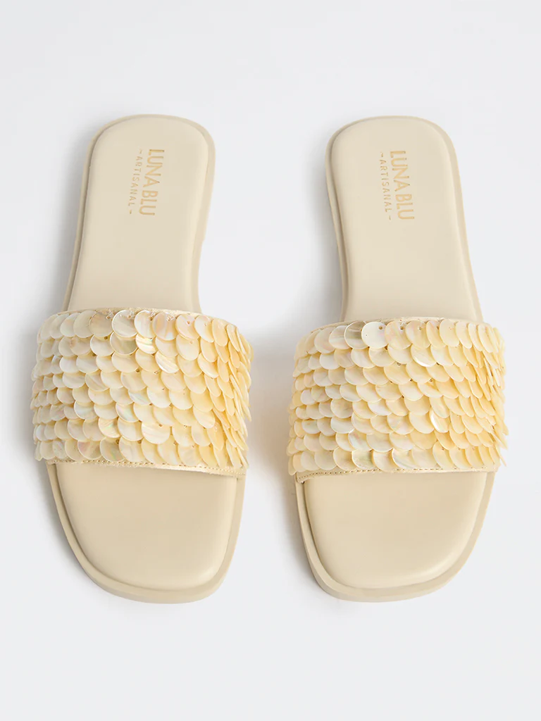 LUNA BLU Ivory Shell Embellished Slides - Image 3