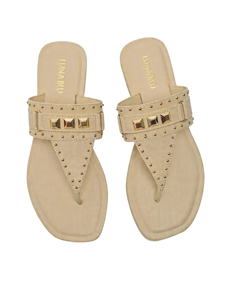 LUNA BLU Ivory Stud Detail Flat Sandals