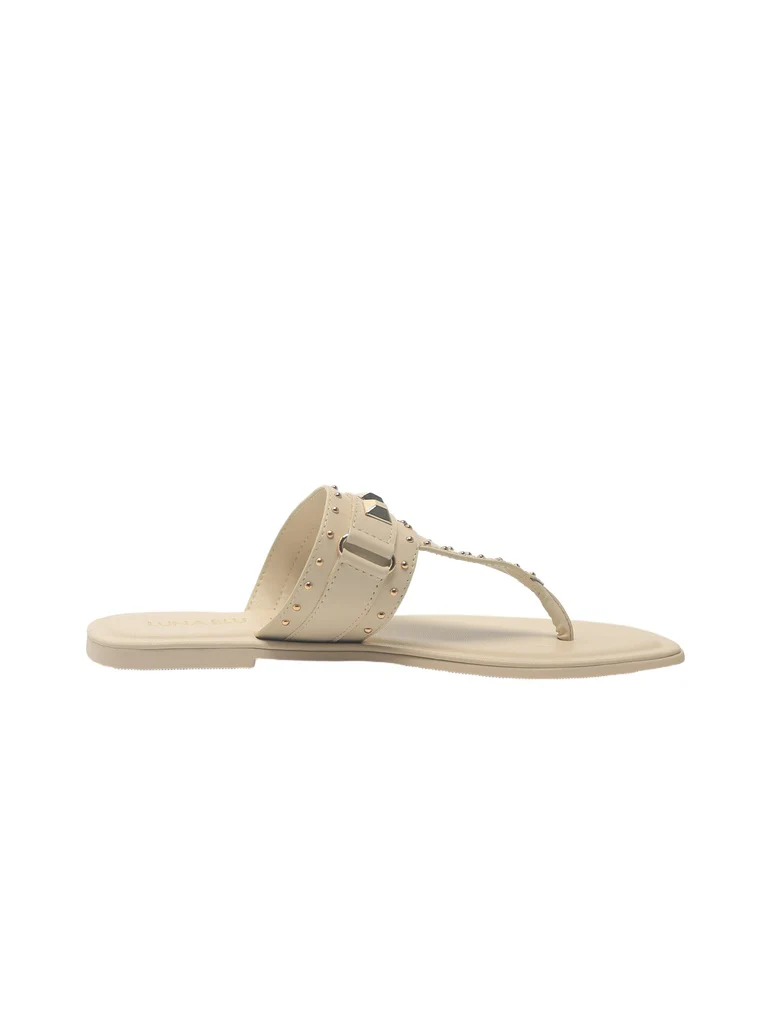 LUNA BLU Ivory Stud Detail Flat Sandals - Image 4