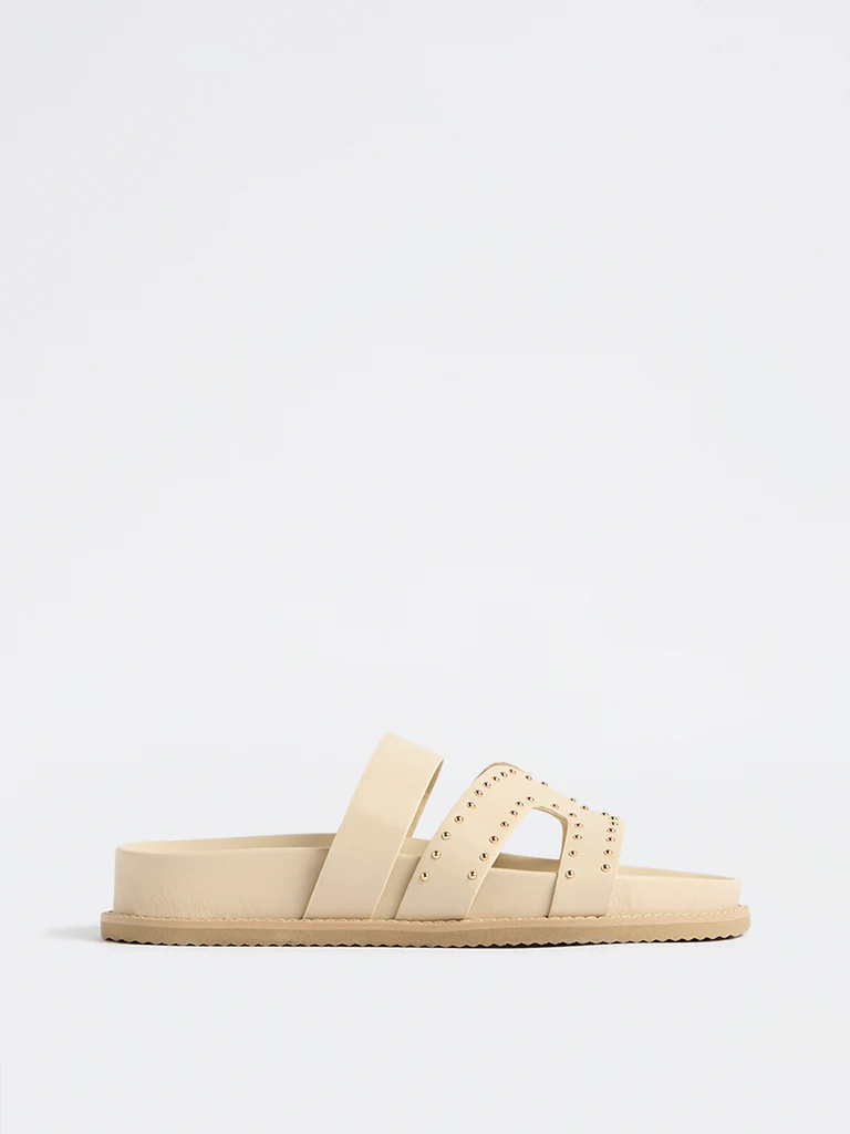 LUNA BLU Ivory Stud Detailed Comfort Sandals - Image 3