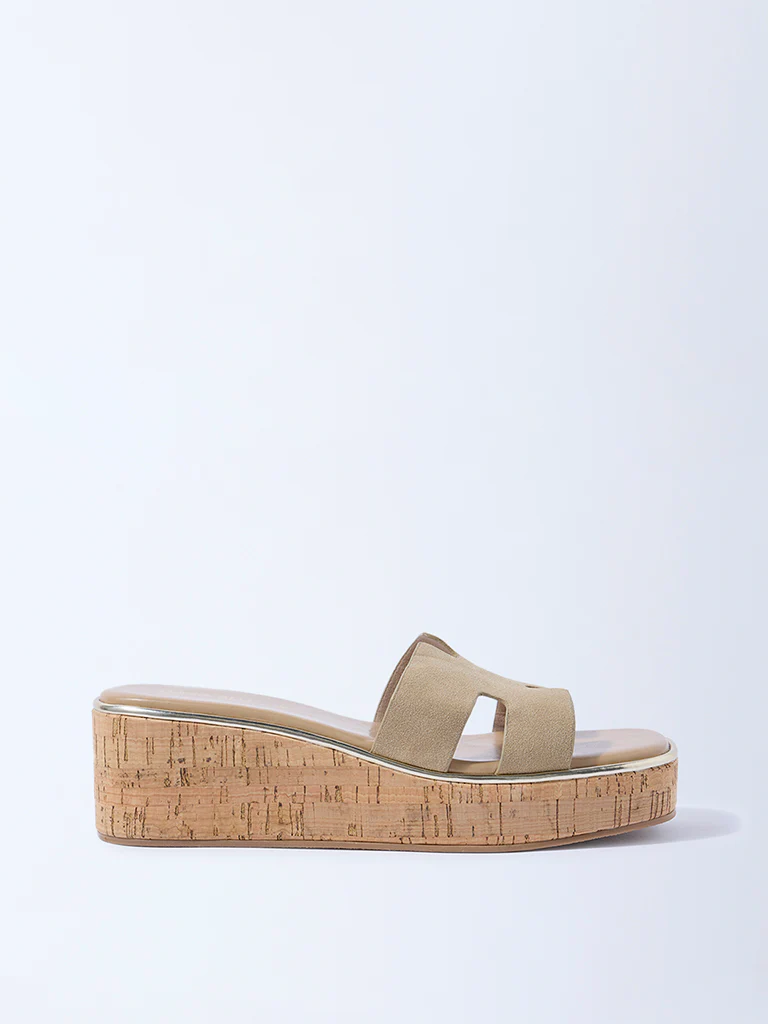 LUNA BLU Ivory Suede Platform Wedge Sandals