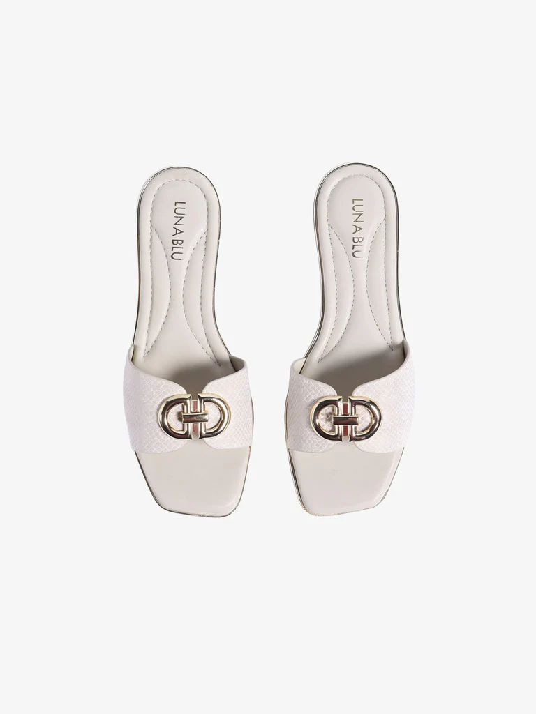 LUNA BLU Ivory Textured Detail Flat Sandals - Image 2
